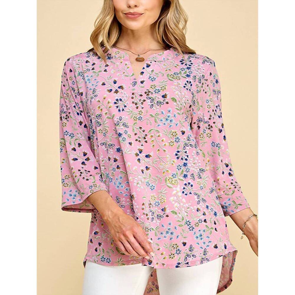 NEW SHOPIN LA floral 3/4 sleeve loose fit top in pink